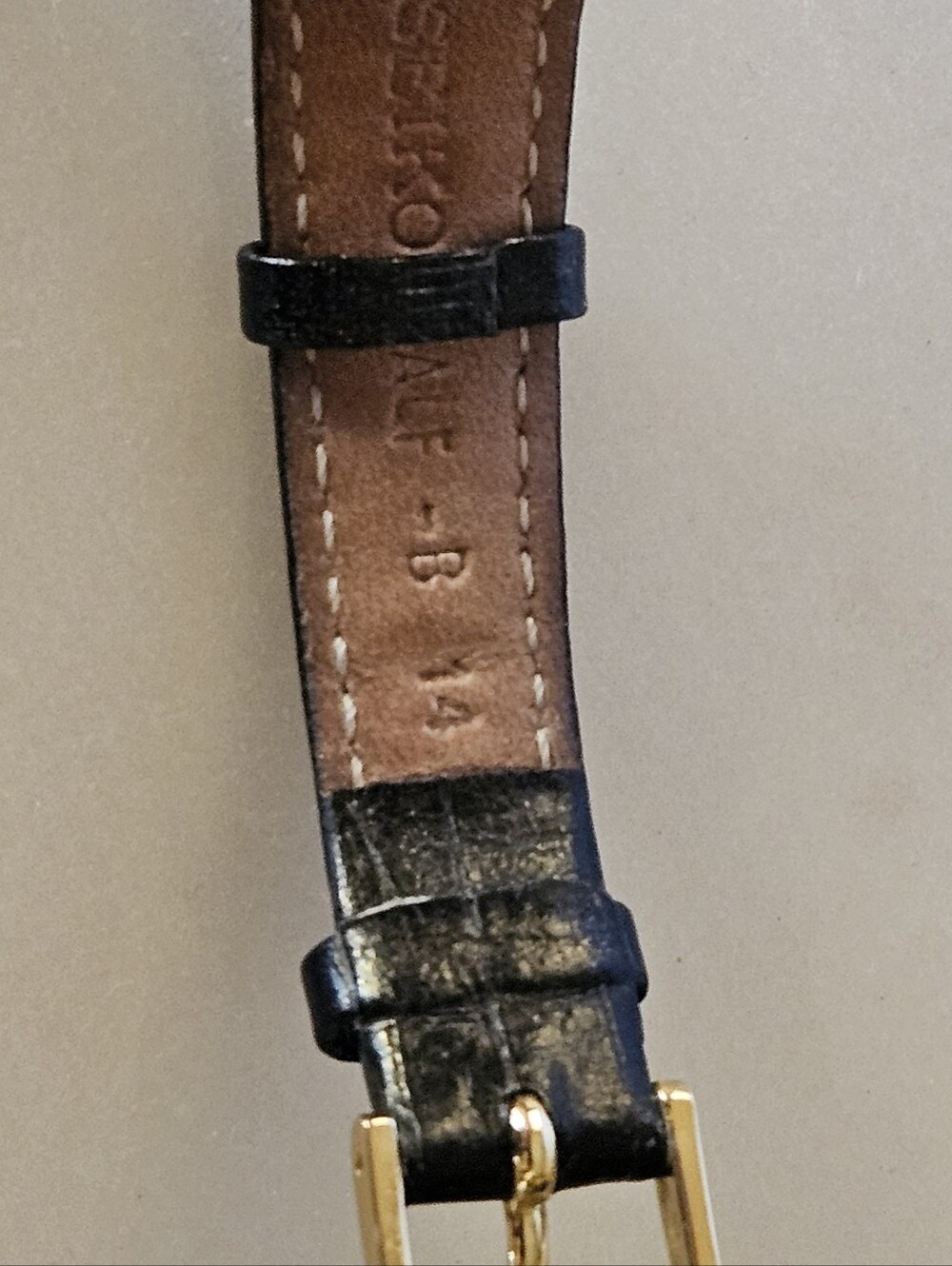 Seiko Women's Tank Watch w/ White Face & Black Leather Strap, Cabuchon stem - Picture 11 of 11